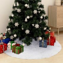 vidaXL Ποδιά Χριστουγεννιάτικου Δέντρου Λευκή 90 εκ. Faux Γούνα
