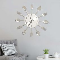 325162 vidaXL Wall Clock with Spoon and Fork Design Silver 31 cm Aluminium