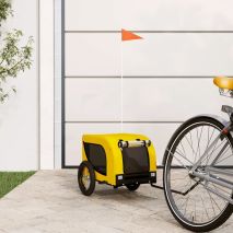 vidaXL Τρέιλερ Ποδηλάτου Σκύλων Κίτρινο/Μαύρο Ύφασμα Oxford/Σίδηρος