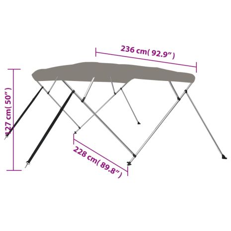 Τέντα Σκάφους με 4 Αψίδες Γκρι 236x228x127 εκ.