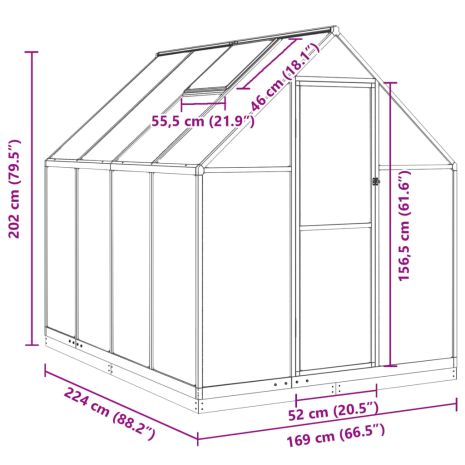 Θερμοκήπιο με Πλαίσιο Βάσης Ασημί 224x169x202 εκ. Αλουμινίου