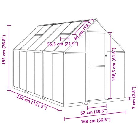 Θερμοκήπιο με Πλαίσιο Βάσης Ανθρακί 334x169x195 εκ. Αλουμίνιο