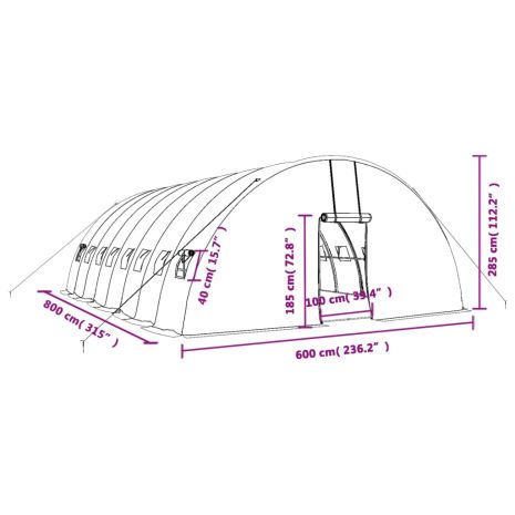 Θερμοκήπιο με Ατσάλινο Πλαίσιο Πράσινο 48 μ² 8 x 6 x 2,85 μ.