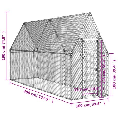 Κοτέτσι - Κλουβί Ασημί 400x100x190 εκ. από Γαλβανισμένο Χάλυβα