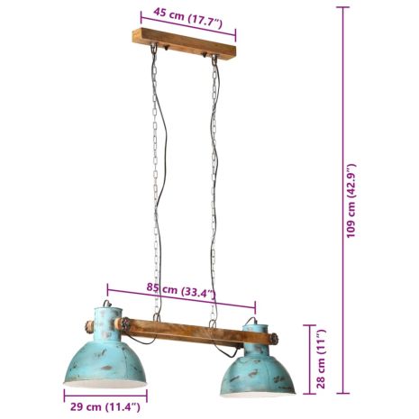 Φωτιστικό Κρεμαστό 25 W Αντικέ Μπλε 85x28x109 εκ. Ε27