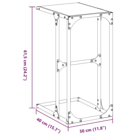 Τραπεζάκι Σαλονιού Διαφανές Γυαλί 40x30x61,5 εκ Ατσάλι