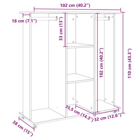 Ντουλάπα με Ροδάκια Λευκή 102x38x110 εκ. από Επεξεργασμένο Ξύλο