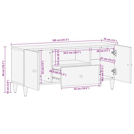 Έπιπλο Τηλεόρασης 105 x 33 x 46 εκ. από Μασίφ Ξύλο Μάνγκο