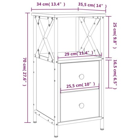 Κομοδίνο Sonoma Δρυς 34 x 35,5 x 70 εκ. από Επεξεργασμένο Ξύλο