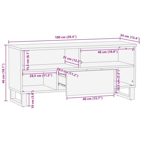 Έπιπλο Τηλεόρασης 100 x 34 x 46 εκ. Μασίφ Ακατέργ. Ξύλο Μάνγκο