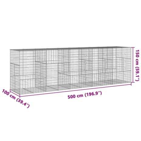 Συρματοκιβώτιο με Κάλυμμα 500x100x150εκ από Γαλβανισμένο Χάλυβα