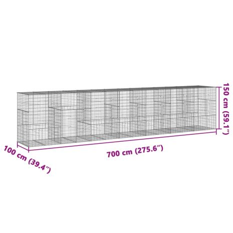 Συρματοκιβώτιο με Κάλυμμα 700x100x150εκ από Γαλβανισμένο Χάλυβα