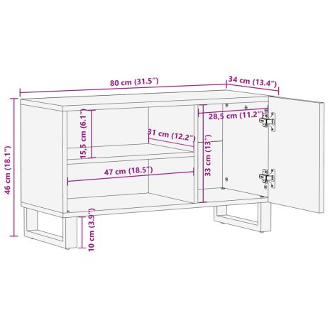 Έπιπλο Τηλεόρασης 80x34x46 εκ. Μασίφ Ακατέργ. Ξύλο Μάνγκο