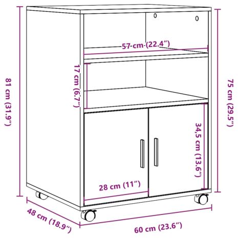 Ντουλάπι Τροχήλατο Γκρι Σκυρ. 60x48x81 εκ. από Μοριοσανίδα