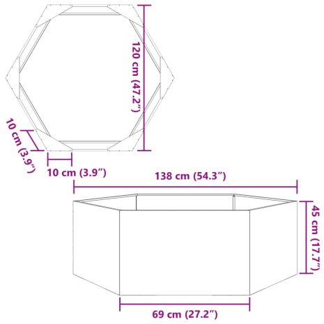 Ζαρντινιέρα Κήπου Εξάγωνη Ανθρακί 138x120x45 εκ. Ατσάλι