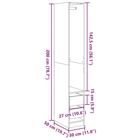 Ντουλάπα Καφέ Αρτισιανή Δρυς 30x50x200εκ από Επεξεργασμένο Ξύλο