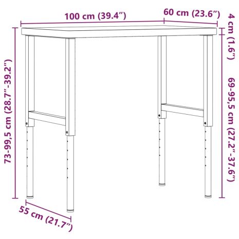 Πάγκος Εργασίας Ορθογώνιος 100x60x(73-99,5) εκ Μασίφ Ξύλο Οξιάς