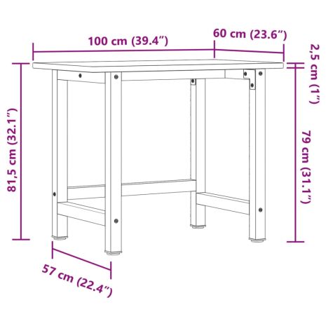 Πάγκος Εργασίας Ορθογώνιος 100x60x81,5 εκ. από Μασίφ Ξύλο Δρυός