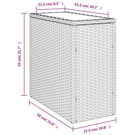 Τραπέζι Κήπου με Γυάλινη Επιφ. Μαύρο 58x27,5x55 εκ. Συνθ. Ρατάν