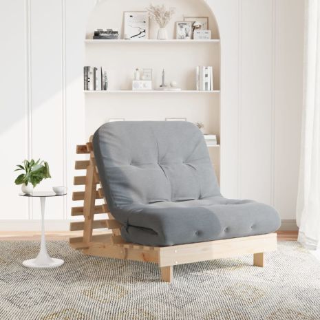 Καναπές Κρεβάτι Futon με Στρώμα 90x206x11 εκ. Μασίφ Ξύλο Πεύκου