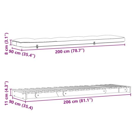 Καναπές Κρεβάτι Futon/Στρώμα 90x206x11 Μασίφ Ξύλο Ψευδοτσούγκα