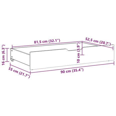 Συρτάρια Κρεβατιού 2 τεμ Λευκό 90x55x16 εκ. Μασίφ Ξύλο Πεύκου