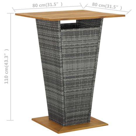 Τραπέζι Μπαρ Μαύρο 80x80x110 εκ. Συνθετικό Ρατάν / Ξύλο Ακακίας