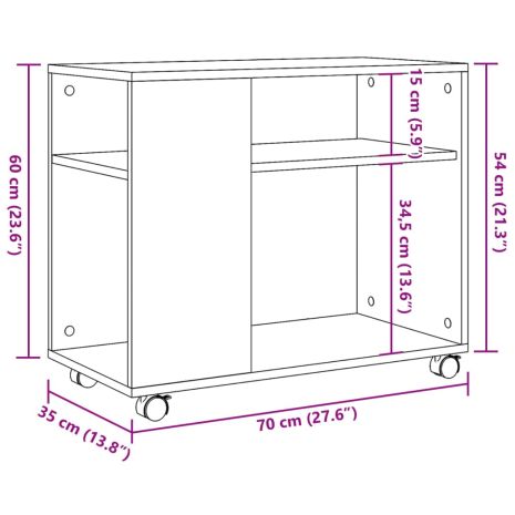 Βοηθητικό Τραπέζι με Ρόδες Λευκό 70x35x60 εκ. Επεξεργ. Ξύλο