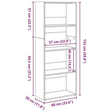 Βιβλιοθήκη Μαύρη 60x30x152 εκ. από Επεξεργασμένο Ξύλο