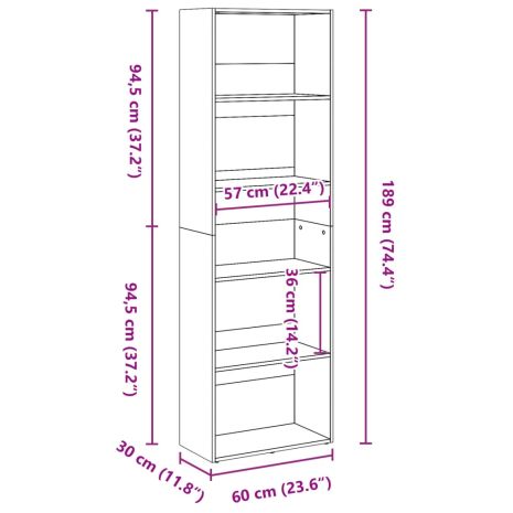 Βιβλιοθήκη Όψη Παλαιού Ξύλου 60x30x189 εκ. Επεξεργασμένο Ξύλο