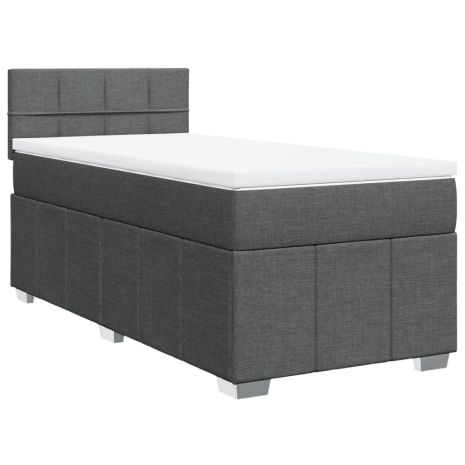 Κρεβάτι Boxspring με Στρώμα Σκούρο Γκρι 90x190 εκ. Υφασμάτινο