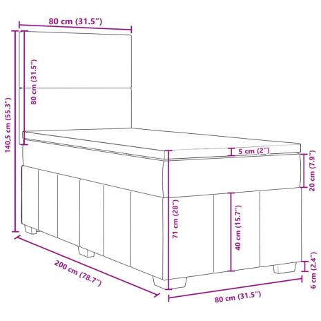 Κρεβάτι Boxspring με Στρώμα Μαύρο 80 x 200 εκ. Υφασμάτινο