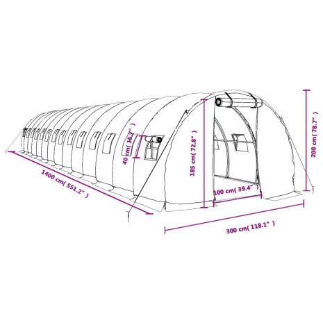 Θερμοκήπιο Πράσινο 42 μ² 14 x 3 x 2 μ. με Ατσάλινο Πλαίσιο