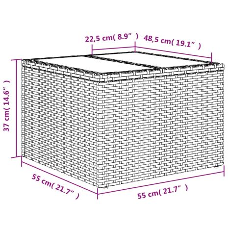 Τραπέζι Κήπου με Γυάλινη Επιφάνεια Γκρι 55x55x37 εκ. Συνθ Ρατάν