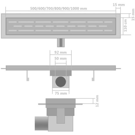 Σιφόνια Ντουζιέρας Γραμμικά 2 τεμ. 630x140 χιλ. Ανοξείδ. Ατσάλι