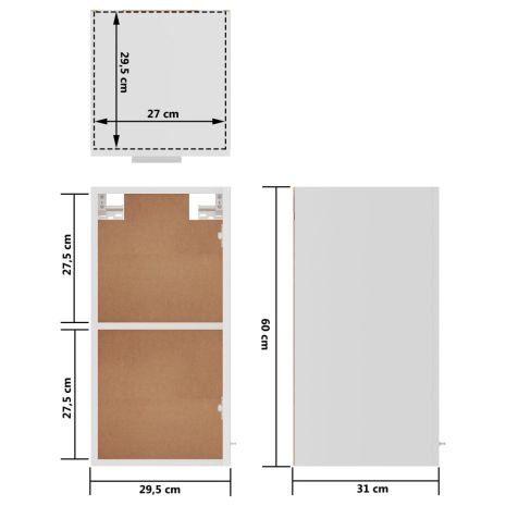 Ντουλάπι Κρεμαστό Λευκό 29,5 x 31 x 60 εκ. από Επεξ. Ξύλο