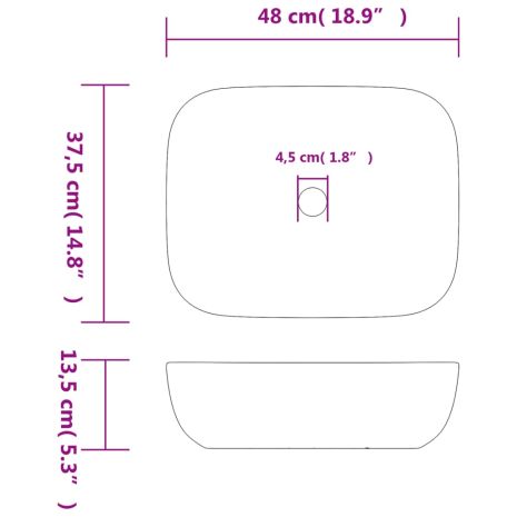 Νιπτήρας Ορθογώνιος Μαύρος 48 x 37,5 x 13,5 εκ. Κεραμικός