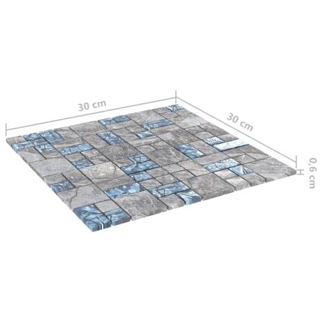 Μωσαϊκά Πλακάκια 11 τεμ. Γκρι / Μπλε 30 x 30 εκ. Γυάλινα