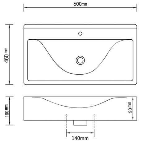 Νιπτήρας με Οπή Υπερχείλισης Χρυσός 60 x 46 x 16 εκ. Κεραμικός