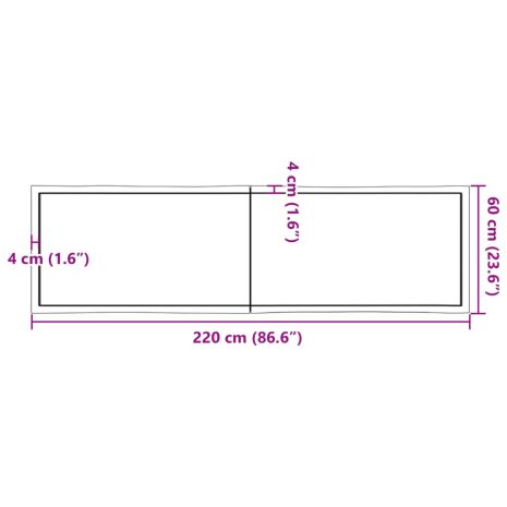 Επιφάνεια Τραπεζιού 220x60x(2-6) εκ. Ακατέργαστο Μασίφ Ξύλο