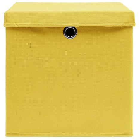 vidaXL Κουτιά Αποθήκευσης με Καπάκια 4 τεμ Κίτρινα 32x32x32εκ Ύφασμα