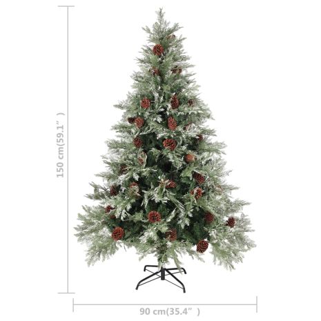 vidaXL Χριστουγ. Δέντρο Πράσινο / Λευκό 150 εκ. με Κουκουνάρια PVC&PE