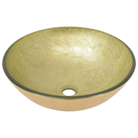 vidaXL Νιπτήρας Μπάνιου με Βρύση& Βαλβίδα Πατητή από Ψημ. Γυαλί Χρυσός