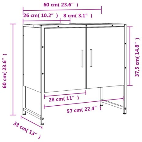 Ντουλάπι Νιπτήρα Μπάνιου Sonoma Δρυς 60x33x60 εκ. Επεξ. Ξύλο