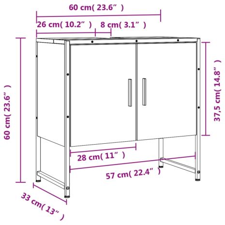 Ντουλάπι Νιπτήρα Μπάνιου Καφέ Δρυς 60x33x60 εκ. Επεξ. Ξύλο