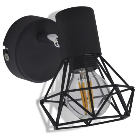 Απλίκα Τοίχου 2 τεμ. Βιομηχανικό Στιλ Μαύρη με Λαμπτήρα LED Filament