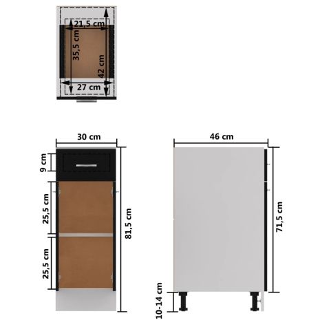 Ντουλάπι με Συρτάρι Μαύρο 30x46x81,5 εκ. Επεξ. Ξύλο