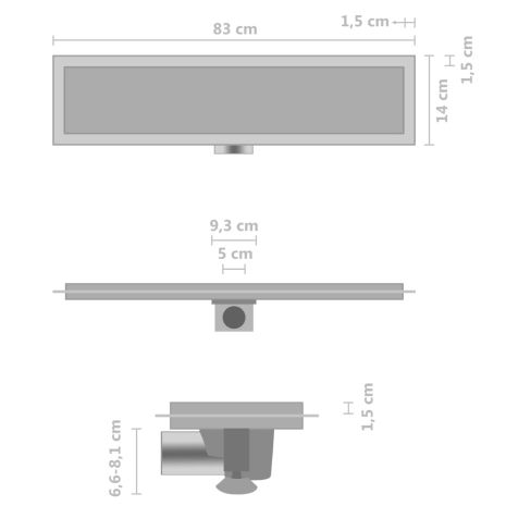 Σιφόνι Ντουζιέρας με Κάλυμμα 2 σε 1 83x14 εκ. Ανοξείδωτο Ατσάλι