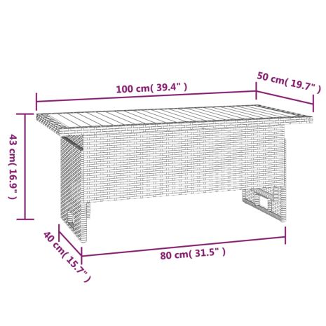 Τραπέζι Κήπου Μαύρο 100x50x43/63 εκ. Μασίφ Ακακία & Συνθ. Ρατάν