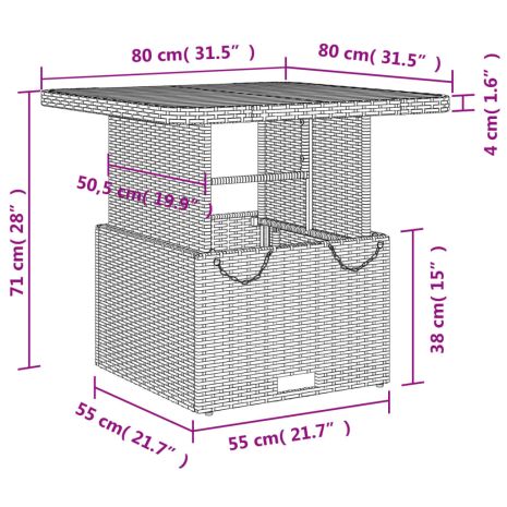 Τραπέζι Κήπου Μαύρο 80x80x71 εκ. Συνθετικό Ρατάν/Ξύλο Ακακίας